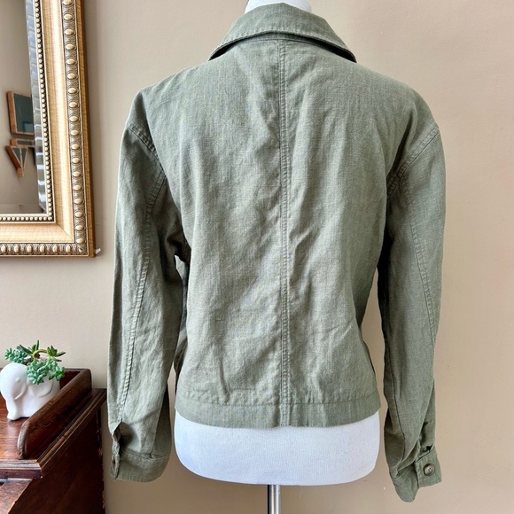 Anthropologie Dolan Utility Jacket Cropped Linen Cropped Moss Green Size L - Picture 8 of 13